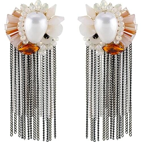 HAHATOTO Girls Long Chains Tassels Stud Earrings Gold Plated and Crystal Synthetic Pearl Flower Dangle Drop Fashion Earrings