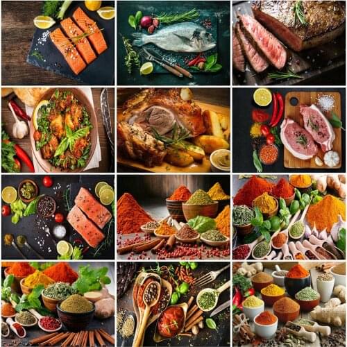 HUACAN 5d Diamond Painting Landscape Food Rhinestones Diamond Embroidery Cross Stitch Kitchen Mosaic Home Decor