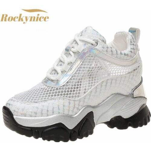 Summer Breathable Chunky Sneakers for Women 2021 Spring Gold Silver Mesh Woman Platform Vulcanize Shoes Thick Bottom Sandals 5cm