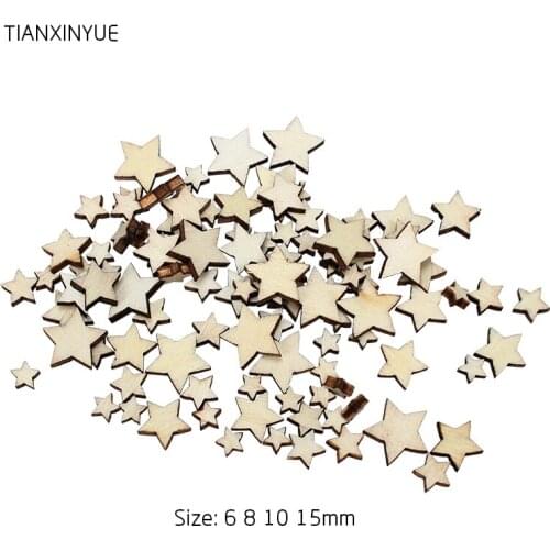 TIANXINYUE 4 size 100 pcs Star button DIY Circular Wooden Buttons Laser Marking Wood Button Clothing Accessories