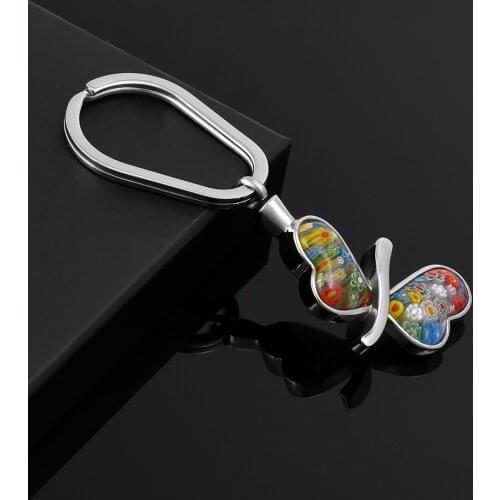 IJK2047 Women Accessories Hot Sale,Murano Glass Butterfly Cremation Key chian Memorial Ashes Keepsake Key Ring Female Charm