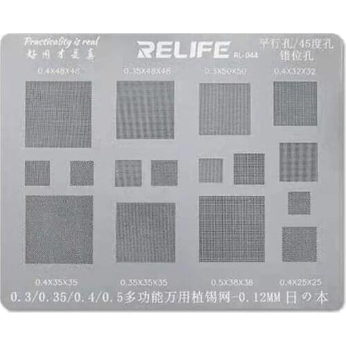 RELIFE RL-044 Multi-Purpose BGA Stencil 0.3/0.35/0.4/0.5/Parallel/45 Degress Hole 0.12MM Direct Heat Template Solder Rework Net