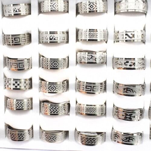 20 Pieces/lot Mix Style Vintage Stainless Steel Rings Wholesale Men Jewelry Bohemian Statement Rings Wholesale Width 8mm
