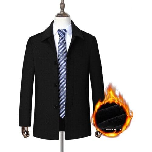 Mens Coat Slim Fur collar Business Casual Woollen Male Thick Autumn Winter Overcoat Fashion Blends Brand Clothing