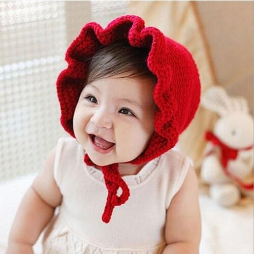 Soft Cotton Baby Kids Bucket Hats Warm Childrens Crochet Beanie Winter Baby Wool Knitted Cap Baby Ruffle Beanies Hats for Kids