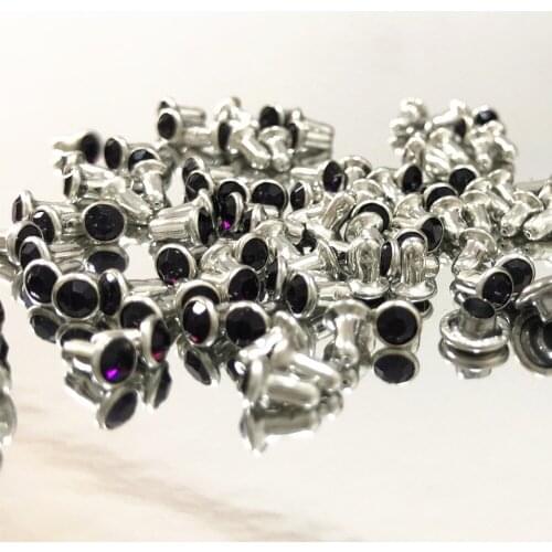 New Coming DIY 100PCS 4MM CZ++ Dark Purple Crystal Rivets Leather Craft Punk Studs Fit Leather-Craft DIY Making Shipping Free