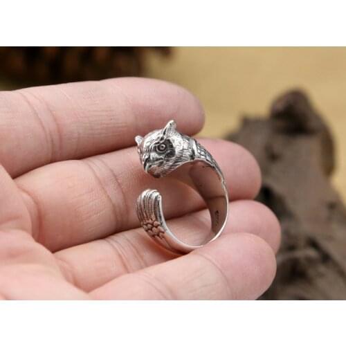 Solid 925 Sterling Silver MENS Men owl punk ring rings jewelry gift A2389