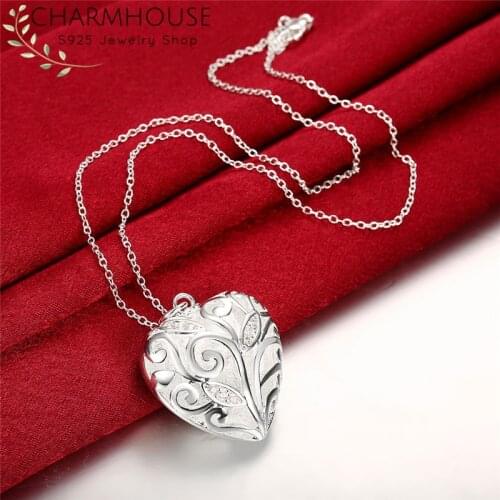 Pure 925 Sterling Silver Necklaces For Women AAA Zirconia Heart Pendant & Necklace Link Chain Fashion Jewelry Party Gifts