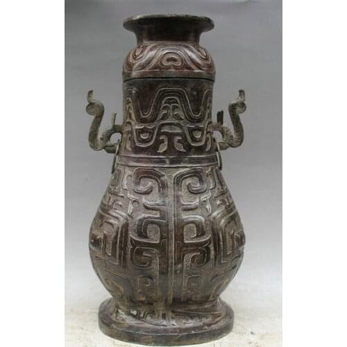 Song voge gem S2175 18" Old Chinese Dynasty Bronze Handle Wine Water Vessel Ware Pot Jar Kettle