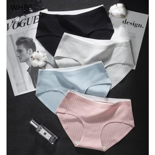WHPC Casual Panties Womens Fashion Cozy Cotton Briefs High Quality Girls Underwear Solid Underpants Woman M-XXL