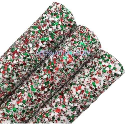 Christmas Red Green White Chunky Glitter Vinyl Fabric Sheet Felt Backing Synthetic Leather Faux Vinil DIY A4 SIZE 6S51B