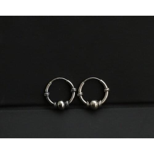 New Retro S925 Sterling Silver Earrings Round Globe-shaped Bamboo Earrings For Men And Women Retro Twist Jewelry Accessories