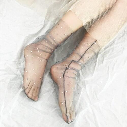 Chic Fashion Shinny Glitter Star Women Socks Soft Transparent Ultra Thin Sheer Ankle Socks Fishnet Mujer Calcetines Hosiery Sox