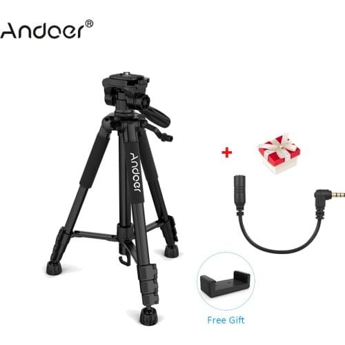 Andoer TTT-663N 57.5inch Travel Lightweight Camera Tripod for Video Shooting DSLR SLR Camcorder with Carry Bag Phone Clamp