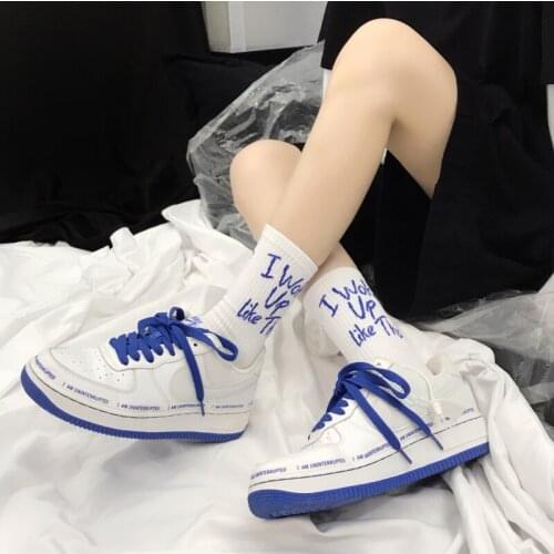 Street Fashion Cotton Adult Short Middle Calf Crew Golf Socks Hipster Humor Words English Neon Green Control I Woke Up Like This