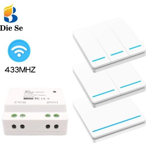 433MHz Universal Remote Control Switch AC 90-250V 10A 1Ch Receiver With Push Button Wireless Wall Switch Panel For Light Lamp