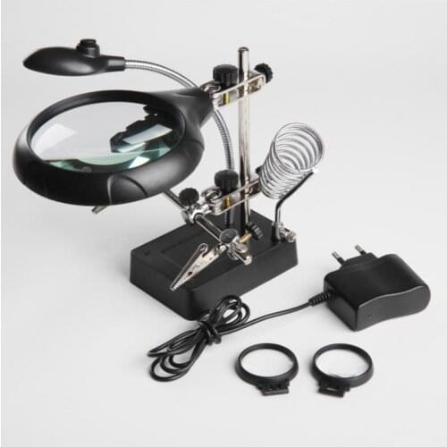 Welding Magnifying Glass Led Light Auxiliary Clip Loupe Magnifier 3 In1 Hand Soldering Solder Iron Stand Holder Station