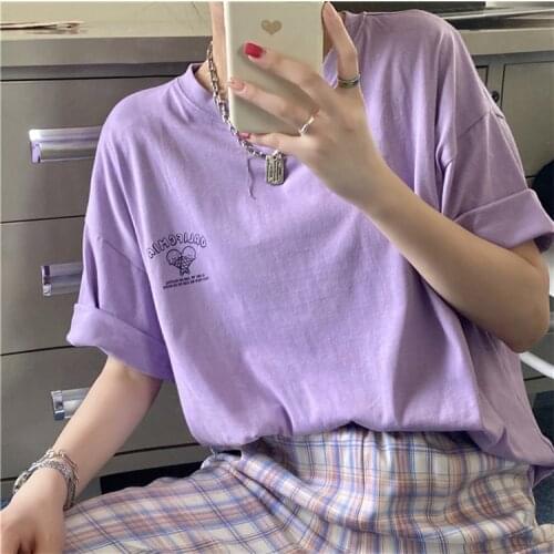 3 Sizes Cartoon Character Letter Printed Loose Casual All Match Short Sleeve O-neck Basic Simple Women Top T-shirts