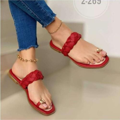 Spring/summer 2021 new woven flip flops cross strap flat non-slip beach sandals home ms candy color slippers