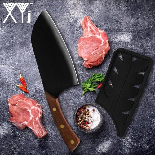 XYj Stainless Steel Kitchen Tool Cooking Chef Knife Brown Color Wood Handle Handmade Forged 7''Butcher Knife With Knife Cover