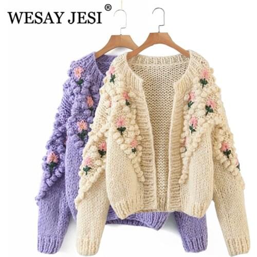 WESAY JESI Womens Clothing Cardigan Embroidery Knitted Sweater Women Cardigan Harajuku Flower Pull Leisure Time Coat Autumn