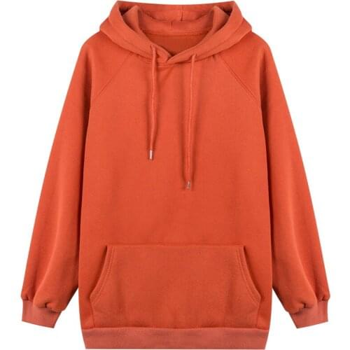 2020 Korean Version Loose Women Hoodie Solid Color Plus Velvet Thick Mid-length Casual Fashion Drawstring Pocket Girl Pullover