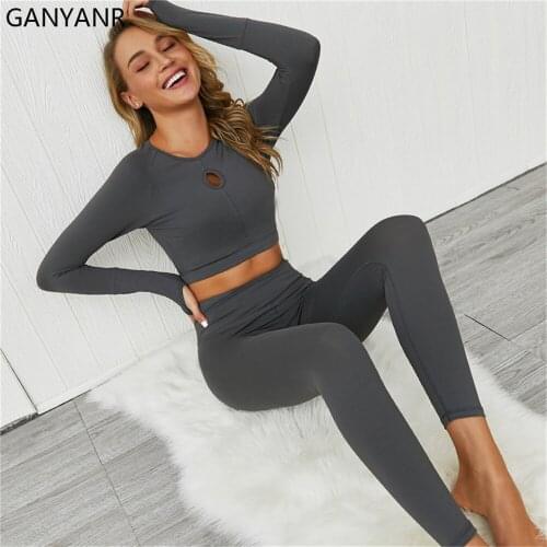 GANYANR Yoga Set Fitness Clothing Tracksuit Workout Gym Leggings Crop Top Jogging Sweat Suits Activewear Sexy Wear Women Pants