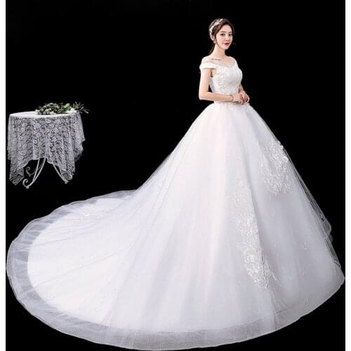 Korean Simple Sexy Boat Neck Off the Shoulder Wedding Dresses Fashion Princess Lace Appliques Bridal Dress Gown Vestido De Noiva