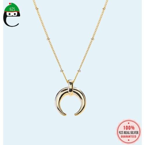 Gold Moon Necklace 925 Sterling Silver Solid Stuff Real Silver Made Pendant Fine Jewelry Women Fashion Jewelry Gift For DS1680
