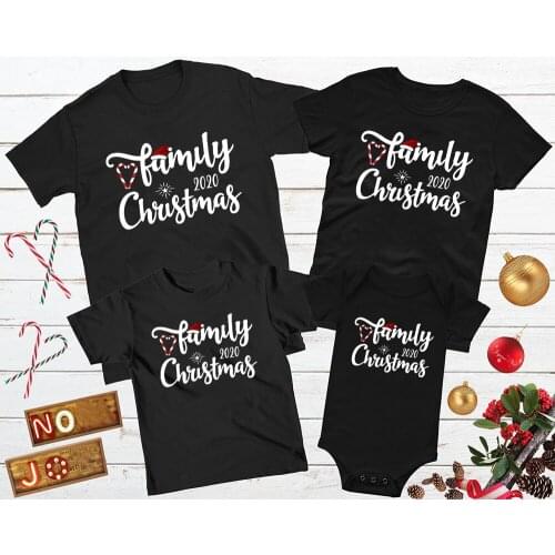 1pcs 2020 Family Christmas Matching Clothes Santa Aesthetic Dad Mom Kids T-shirt Baby Romper Xmas Party Clothing Harajuku Tees