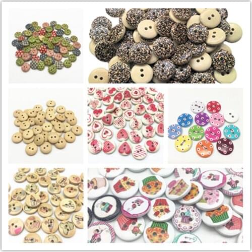 100pcs 15mm Painted Wood 2 Holes Round Sewing Buttons DIY Crafts Embellishments For Cardmaking Scrapbooking