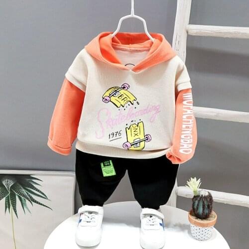 Autumn Children Clothing Suits Spring Boys Baby Infant Stitching Suit Letter Printed Hooded Top Pants 2pcs Comfortable Clothes