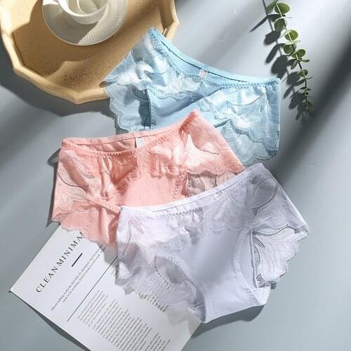 3Pcs Panties For Woman Lace Panty Underwear Sexy Breathable Soft Lingerie Female Briefs Sexy Transparent Womens Underpants M-XL