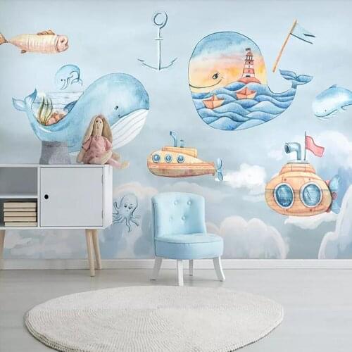 Milofi Custom 3D Wallpaper Mural Nordic Creative Sky White Cloud Whale Childrens Room Background Wall Decoration Painting