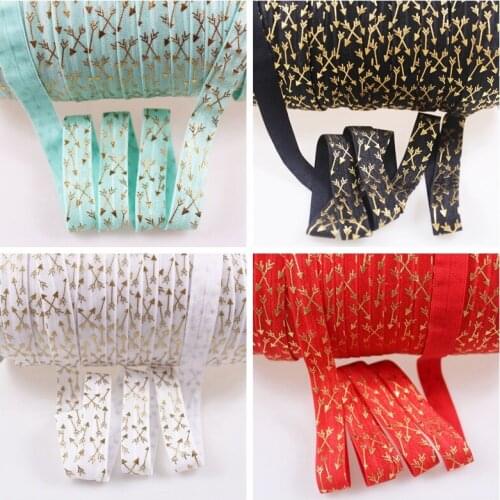 4 colors 5/8" gold foil random arrow printed FOE fold over elastic design for hair accessory