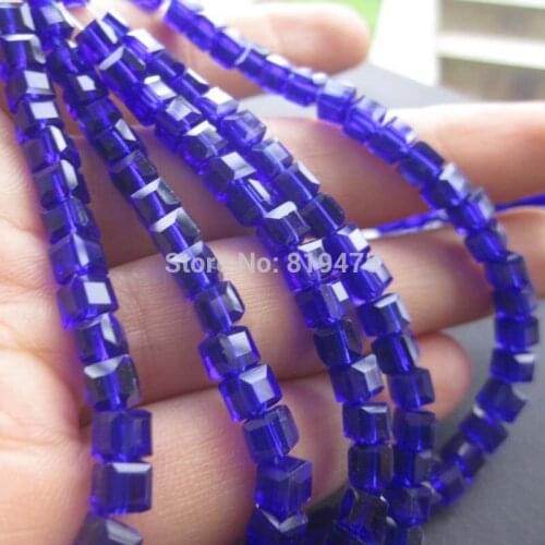 4mm Glass Crystal beads Cube Square shape Cobalt blue color for jewelry making wholesale