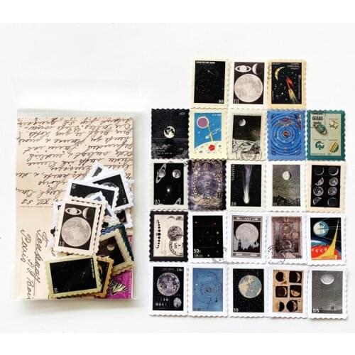 46 Sheets /Bag Stamp Design Space Moon Walk Decorative DIY Sticker Stick Label Notebook Album Decor