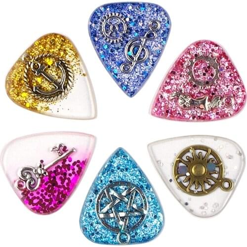 6pc Fashion Guitar Pick Pendant DIY Handmade Decor with Box Electric Guitar Accessories Gift for Musical Lovers