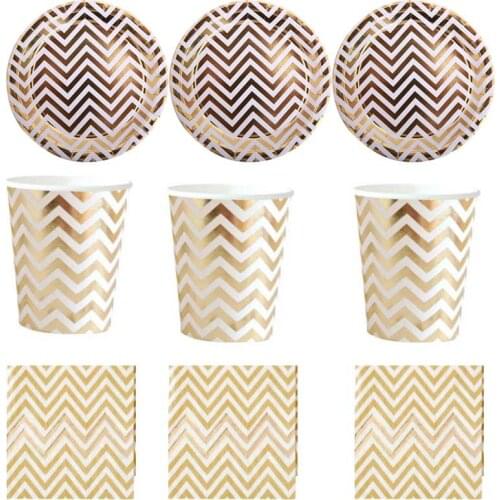 60pcs/lot Happy Birthday Party Golden Ripple Theme Plates Kids Girls Favors Cups Napkins Baby Shower Decorate towel Dishes