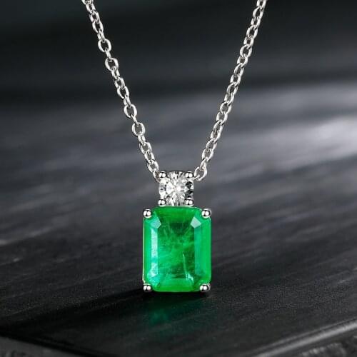 925 Sterling Silver 8*10MM Emerald Cut Diamond Pendant Necklace For Women Engagement Anniversary Fine Jewelry