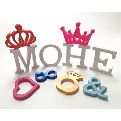 Newest height 8cm Artificial Wood Wooden white Letters Alphabet /number/crown Birthday Home Wedding Decoration For Party gifts