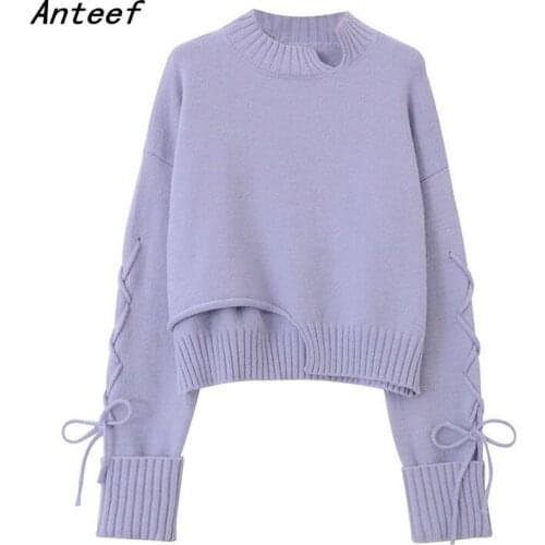 Anteef korean fashion long sleeve knitted top causal loose autumn winter pullover sweater clothes women sweaters 2021