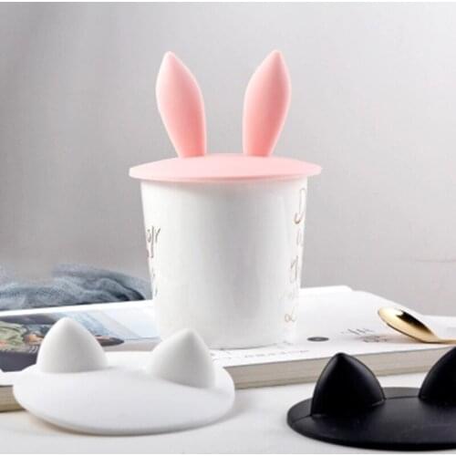 Anti-dust Silicone Cup Covers Rabbit Cat Ears Cup Lids Home Decoration Kitchen Tool For Mug Glasses Bowl