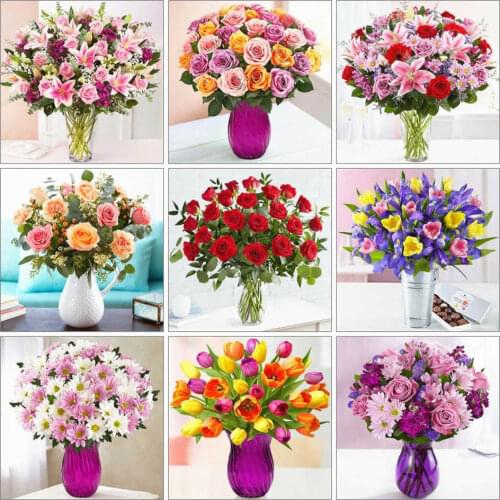 AZQSD Diamond Embroidery Rose Gift 5d Diamond Painting Flower Vase Cross Stitch Full Square Rhinestones Home Decor Needlework