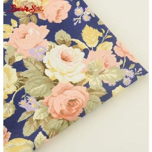 Booksew New Home Textile For Patchwork Bedding Cloth Craft Baby Sewing Tecido Rose Design Dark Blue 100% Cotton Twill Fabric