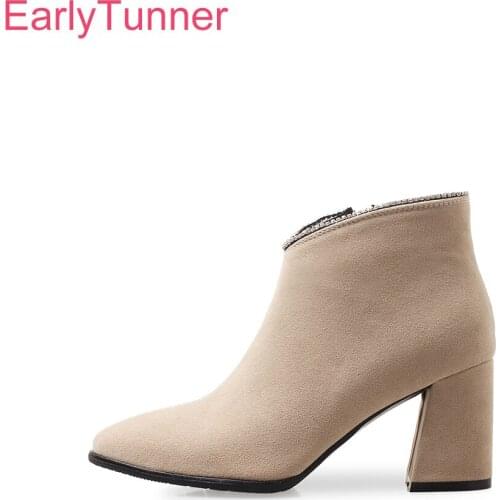 Brand New Comfortable Yellow Beige Women Ankle Dress Boots 3 Inch Studded Heels Lady Shoes EK186 Plus Big Size 32 10 43 47