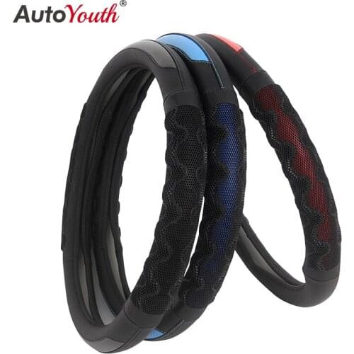 AUTOYOUTHSteering Wheel Cover Microfiber Leather and Viscose, Breathable, Anti-Slip, Odorless, Universal 15 Inches Eco-friendly