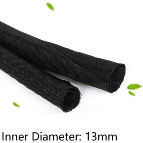 Black ID 13mm Expandable Braided Cable Sleeve PET Self Closing Insulated Flexible Pipe Hose Tube Split Wire Wrap Line Protect