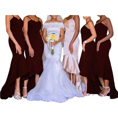 High Low Mermaid Bridesmaid Dress Long Spandex Spaghetti Straps Wedding Guest Bridal Party Gowns vestidos de fiesta de noche