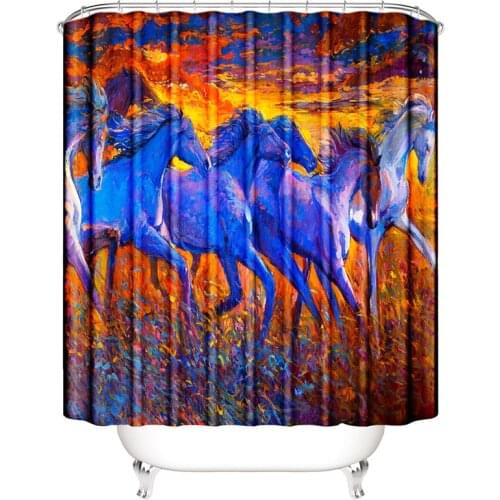 Impressionism Horse Shower Curtain Painting Waterproof Curtain For Bathroom Carpet